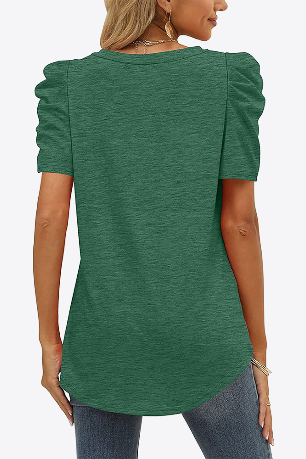 V-Neck Puff Sleeve Tee-Trendy-Comfortable