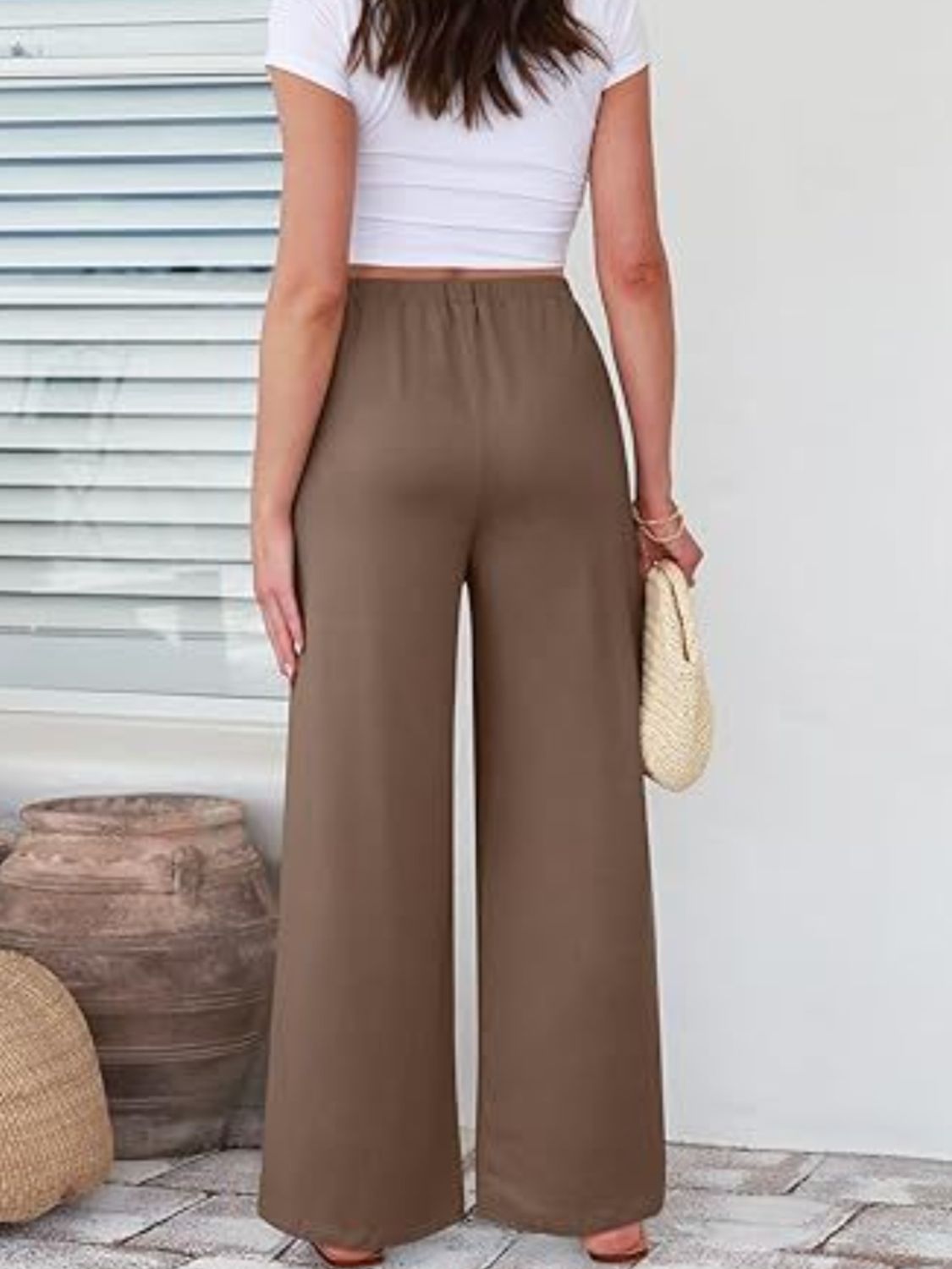 Elastic Waist Wide Leg Pants-Trendy-Fashion