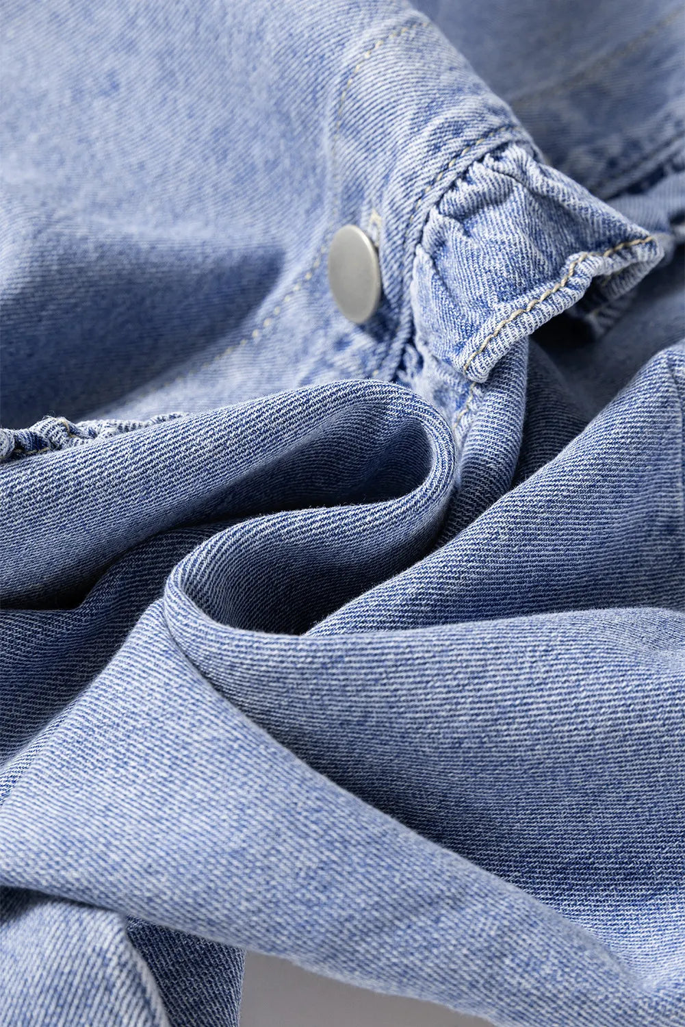 Frill Button Up - Long Sleeve - Denim Top