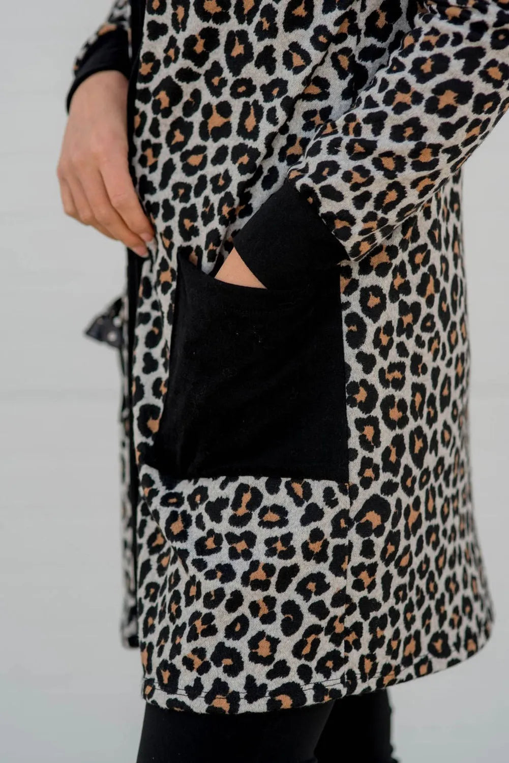 Pocketed Leopard Open Front Cover Up-Stylish