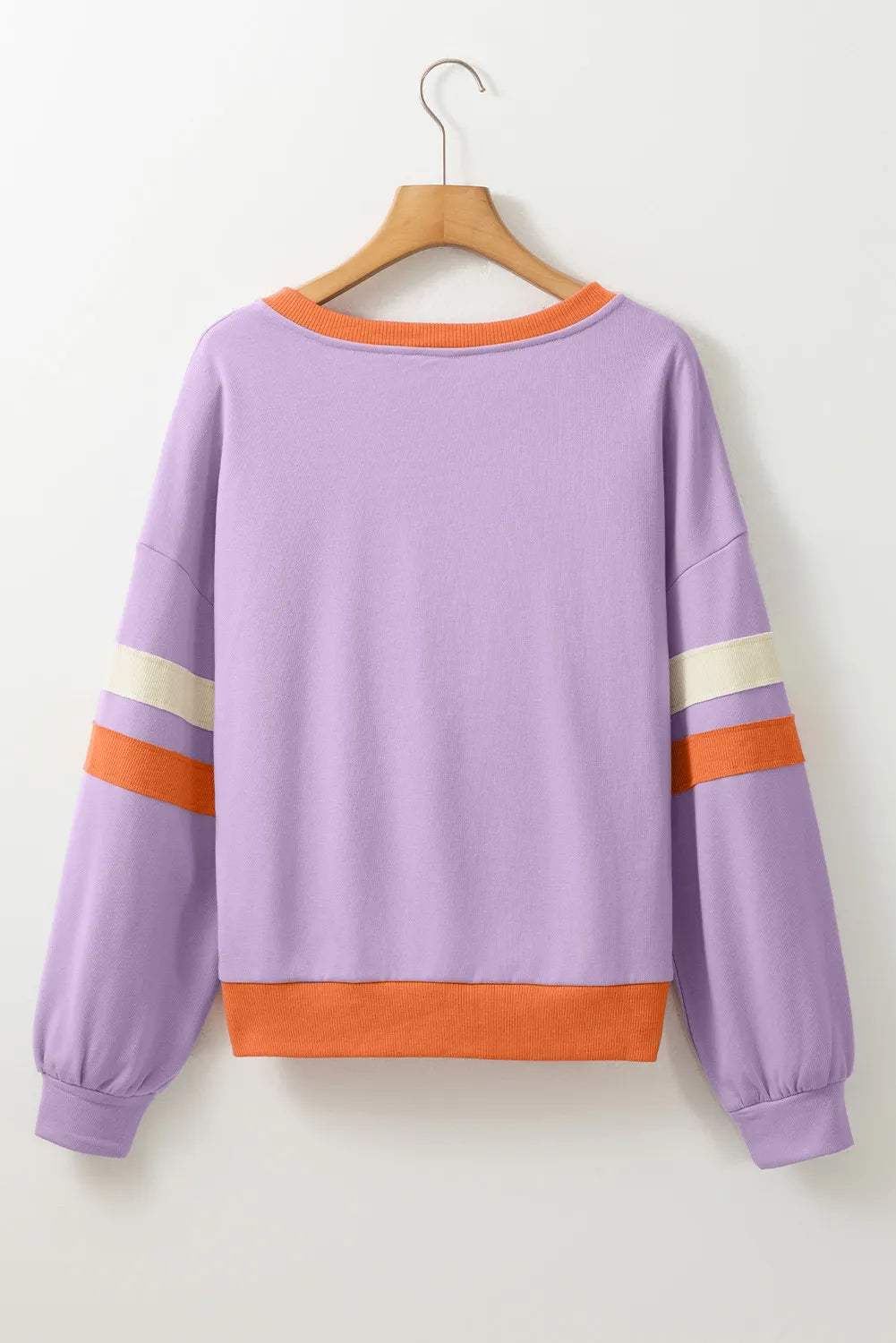 Contrast V-Neck Long Sleeve Sweatshirt-Comfort