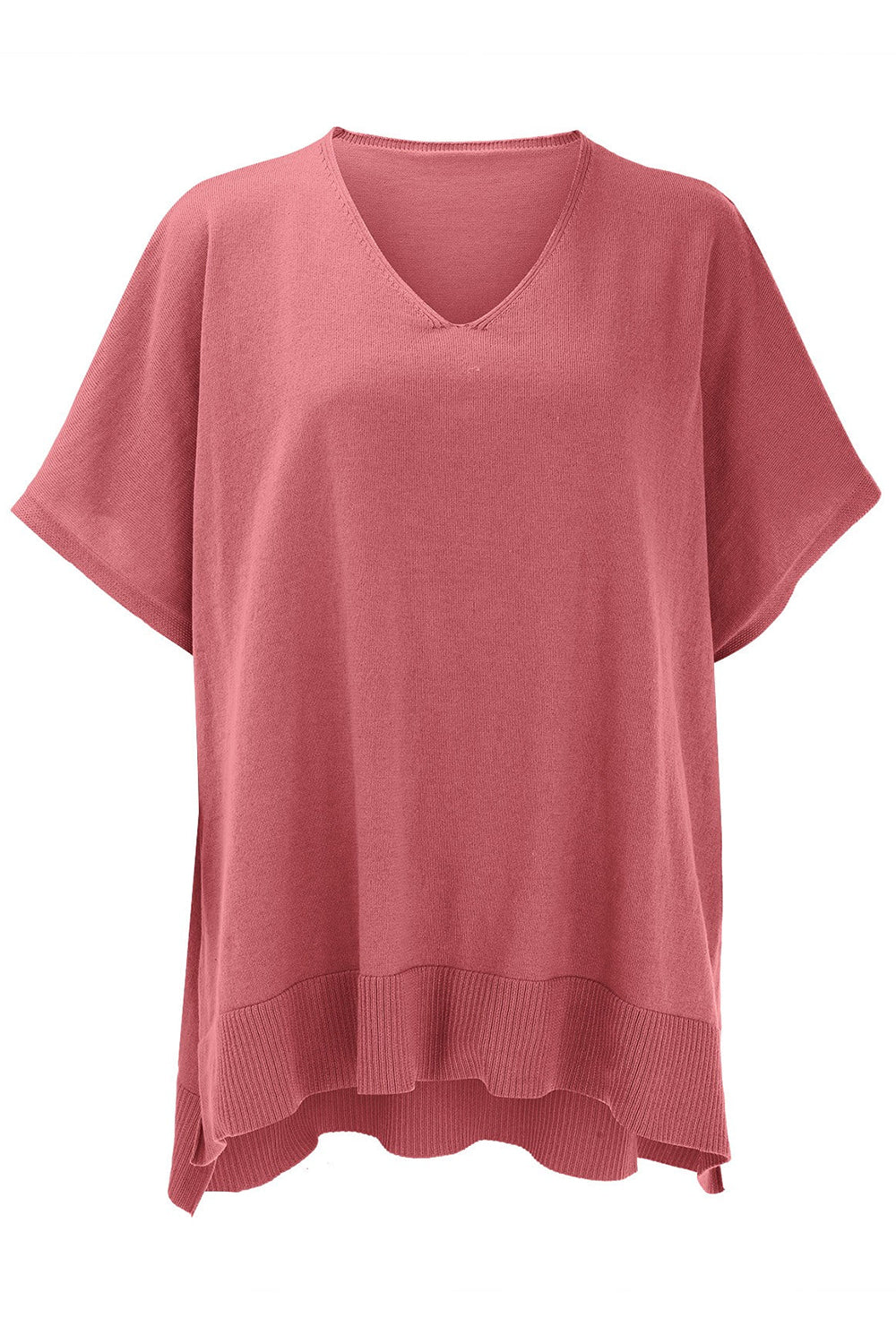 Slit V-Neck Half Sleeve Knit Top-Stylish