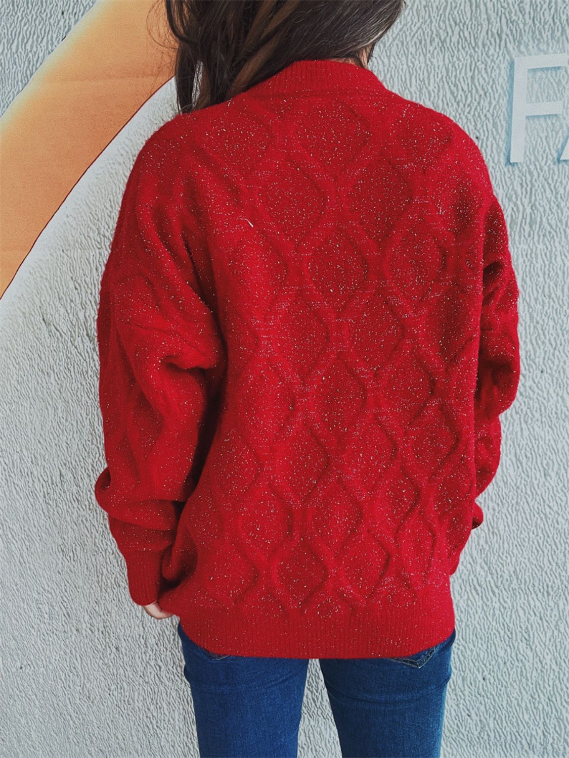Diamond Round Neck Long Sleeve Sweater Winter Fashion