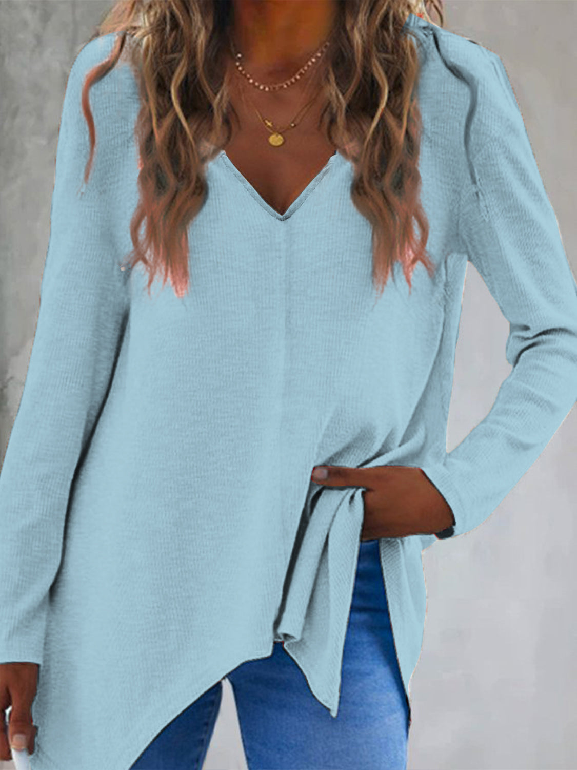 Full Size V-Neck Long Sleeve T-Shirt Comfortable