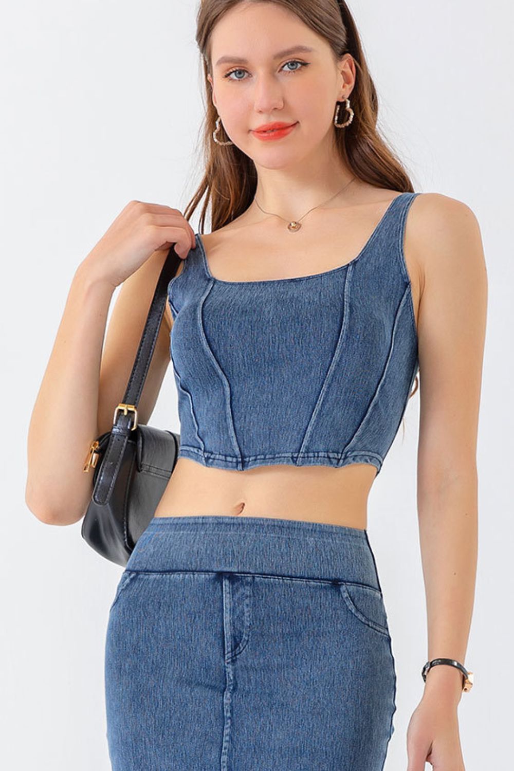 Seam Detail Cropped Denim Tank-Casual-Fashion