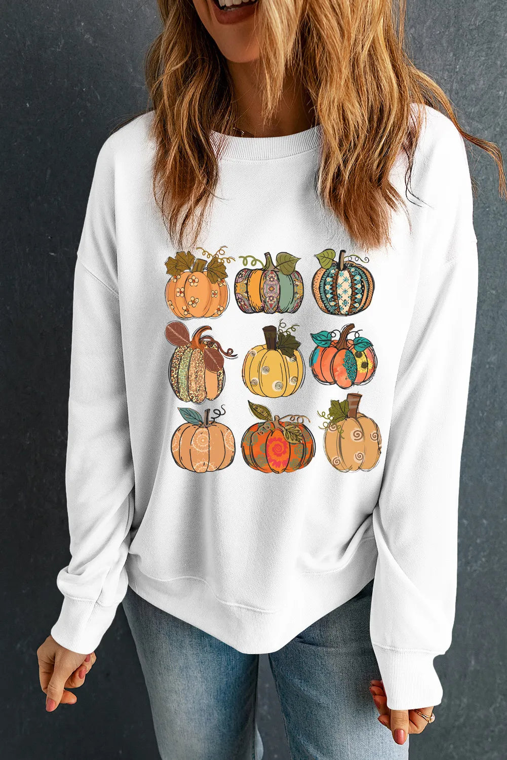 Pumpkin Graphic Long Sleeve Sweatshirt-Halloween