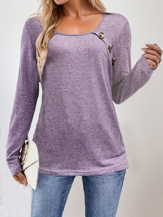 Square Neck Long Sleeve T-Shirt-Comfortable