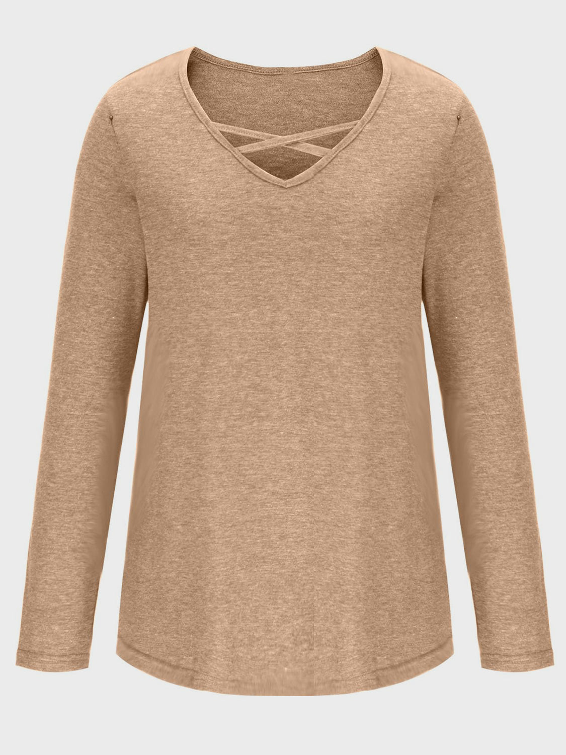 Crisscross V-Neck Long Sleeve T-Shirt-Comfortable-Fabric