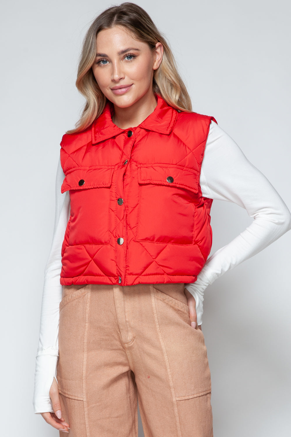 Snobbish Snap Down Quilted Crop Vest-Fashionable