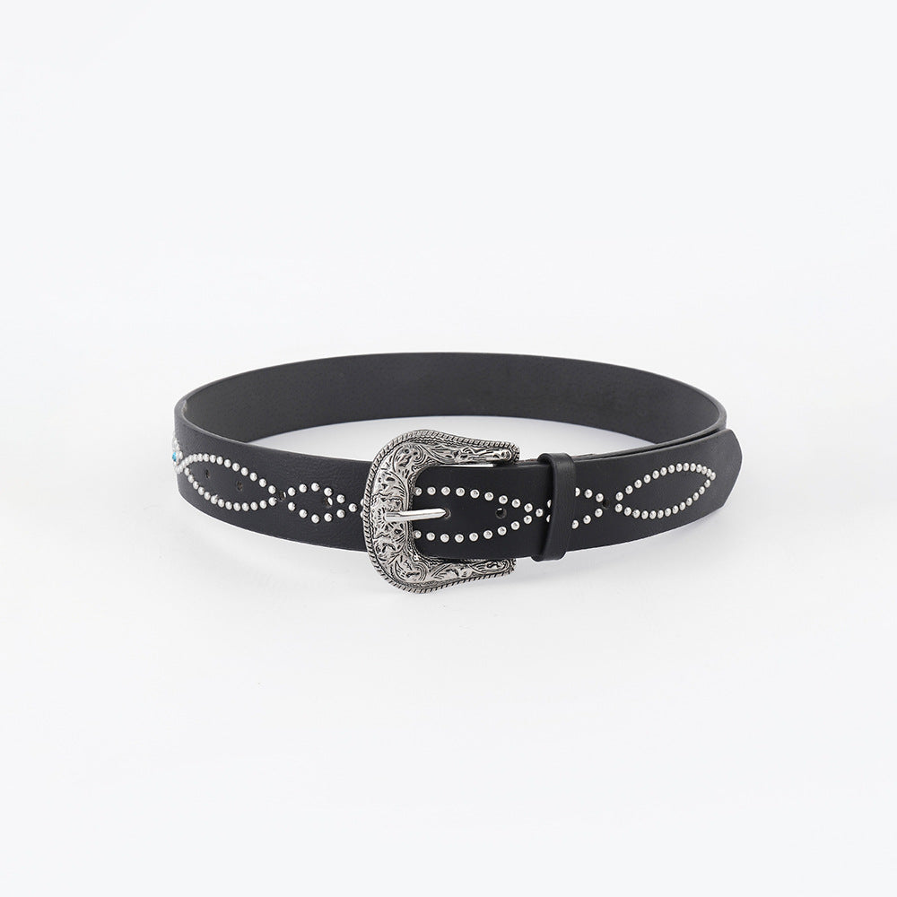 PU Leather Rhinestone Belt Glamorous Trendy