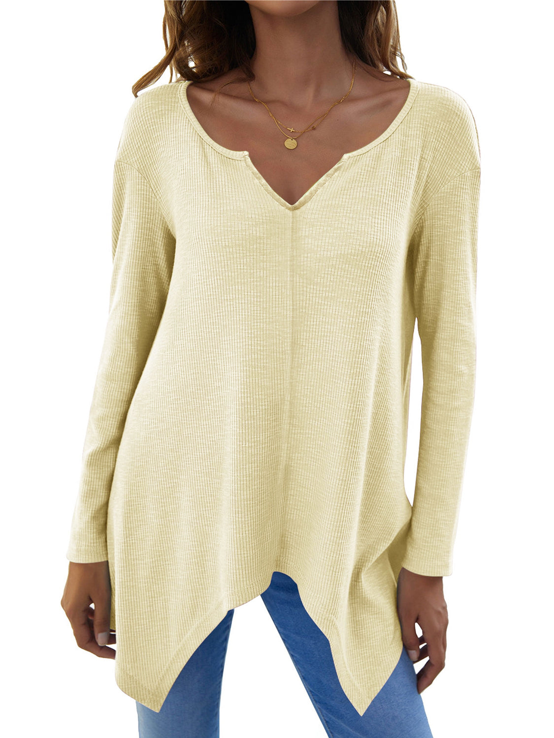Full Size V-Neck Long Sleeve T-Shirt Comfortable