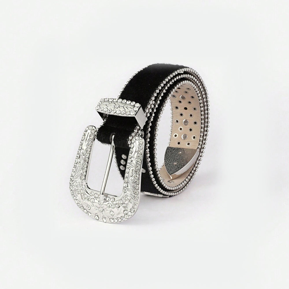 PU Leather Inlaid Rhinestone Belt Trendy Fashion