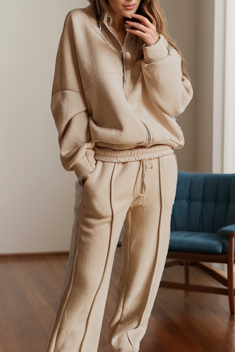 Zip Up Long Sleeve Top and Pants Set Comfortable