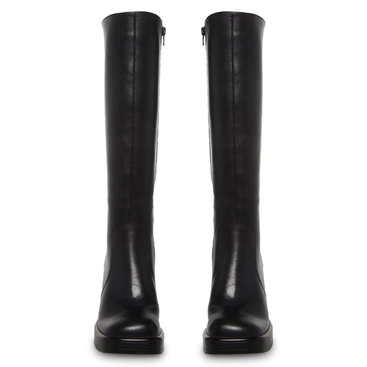 SOVANYOU Black Leather Boots Platform Boots for Women Square Toe Chunky Block Heeled Boots 7 Black-01