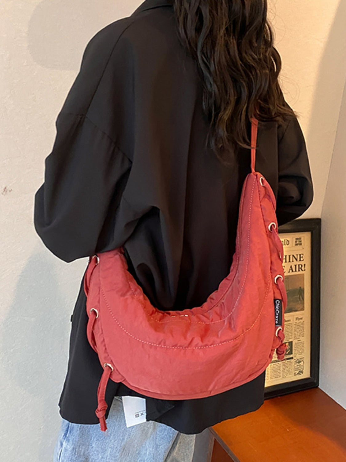 Lace-Up Polyester Crossbody Bag-Adjustable