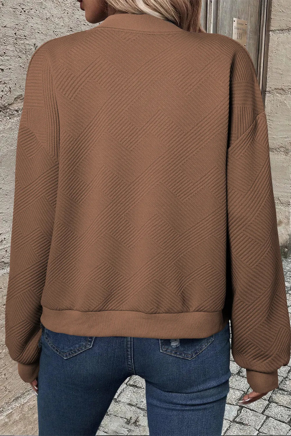Textured Zip Up Baseball Collar Jacket-Versatile