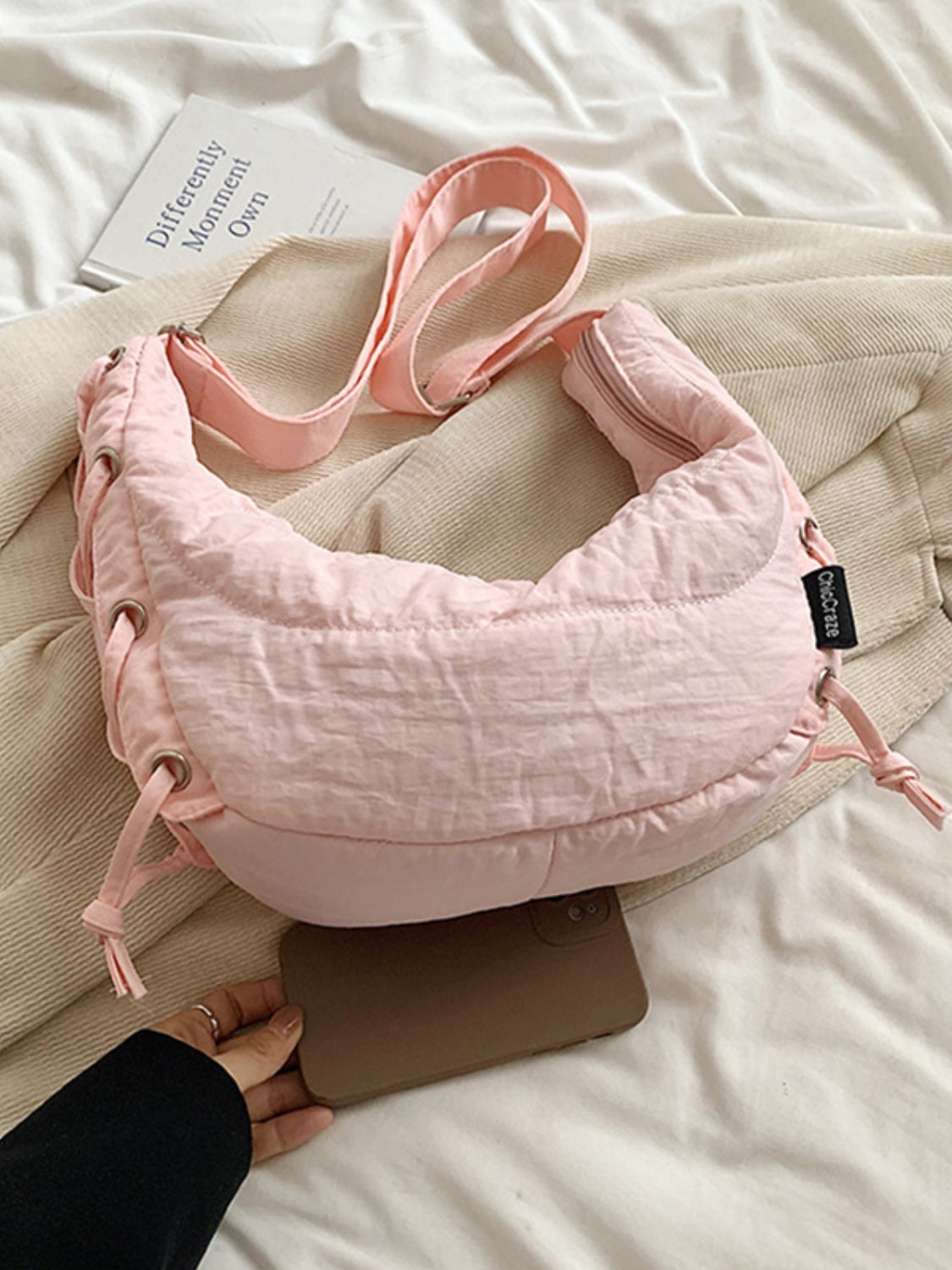 Lace-Up Polyester Crossbody Bag-Adjustable