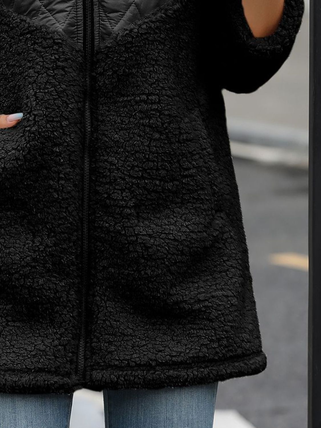 Fuzzy Zip Up Long Sleeve Hooded Jacket-Trendy