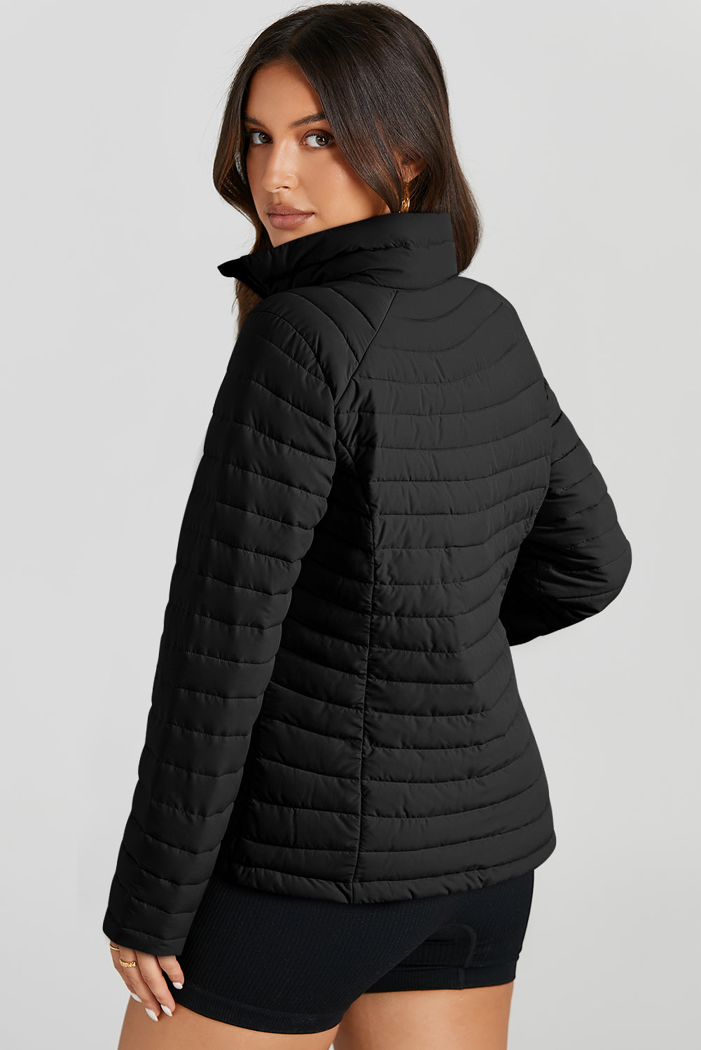 Turtleneck Zip Up Long Sleeve Jacket-Unique