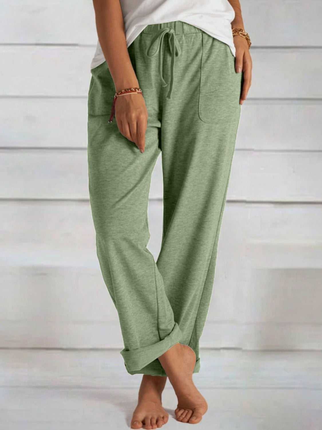 Tied Wide Leg Pants with Pockets-Casual-Fashion