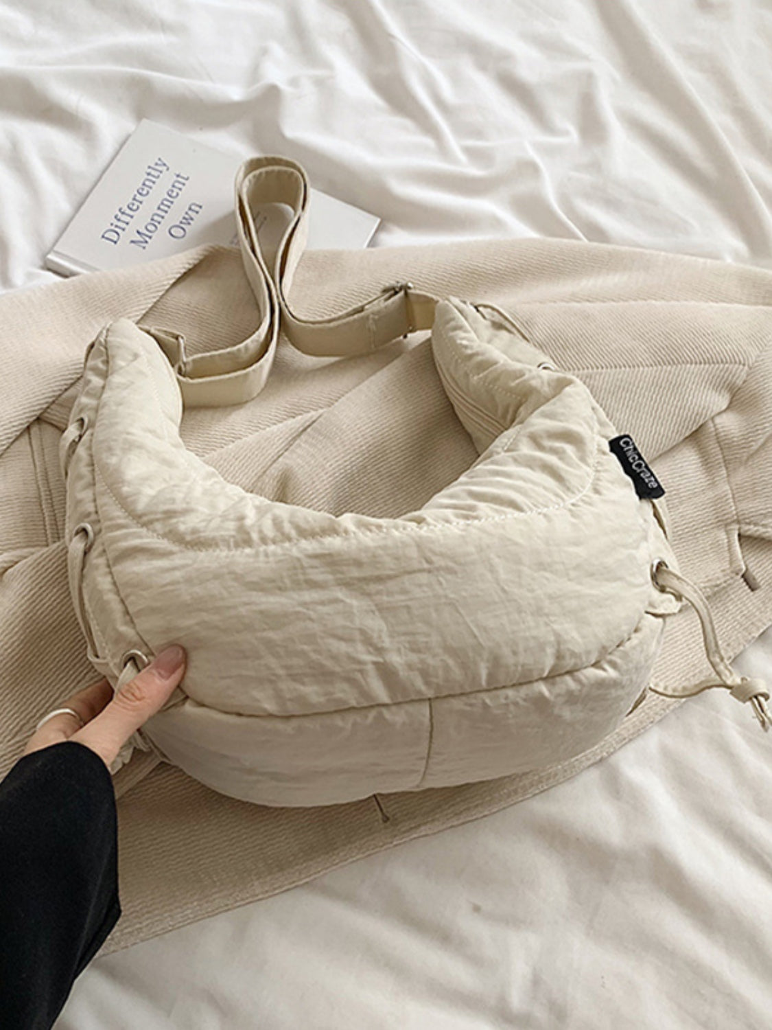 Lace-Up Polyester Crossbody Bag-Adjustable