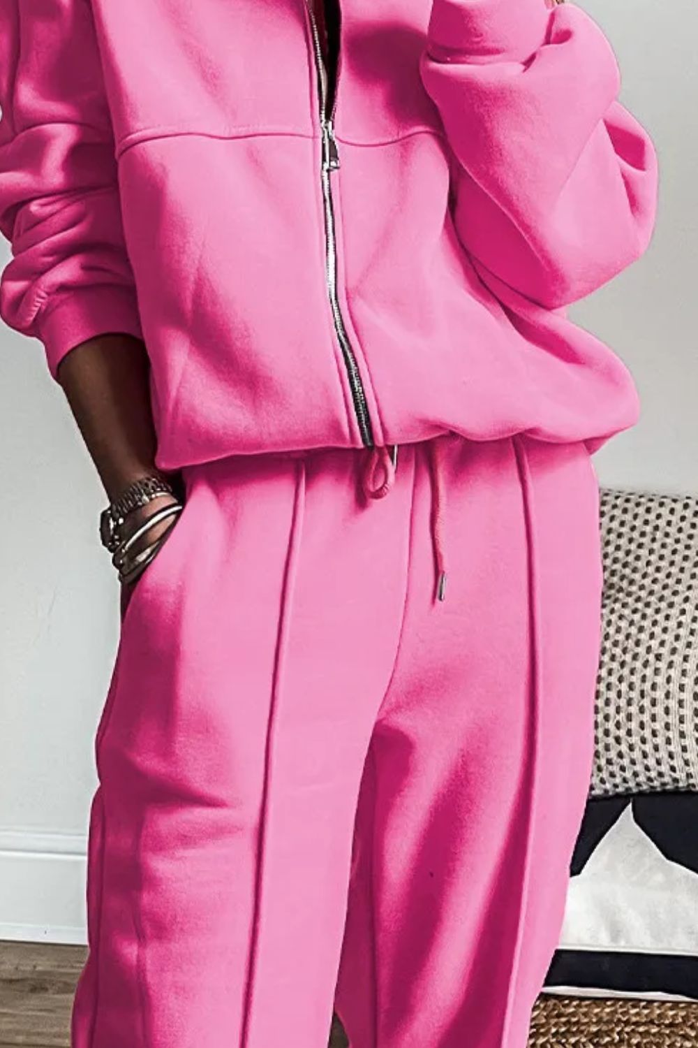 Zip Up Long Sleeve Top and Pants Set Comfortable