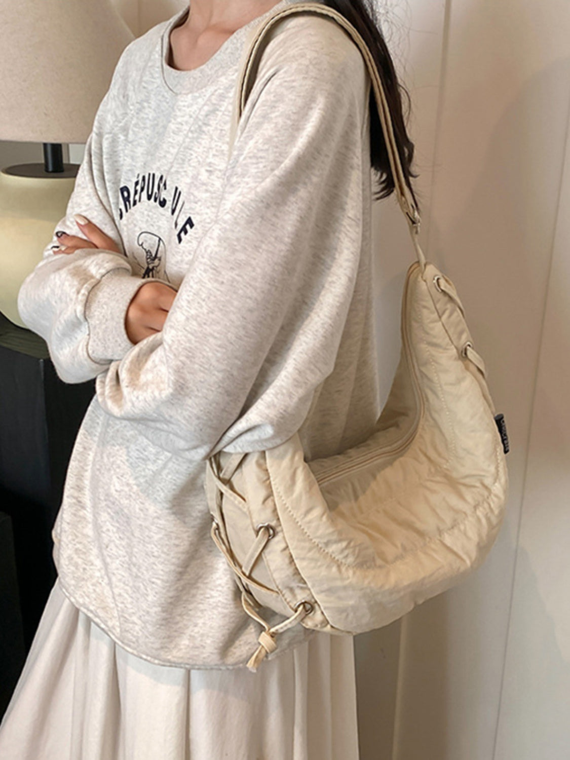 Lace-Up Polyester Crossbody Bag-Adjustable