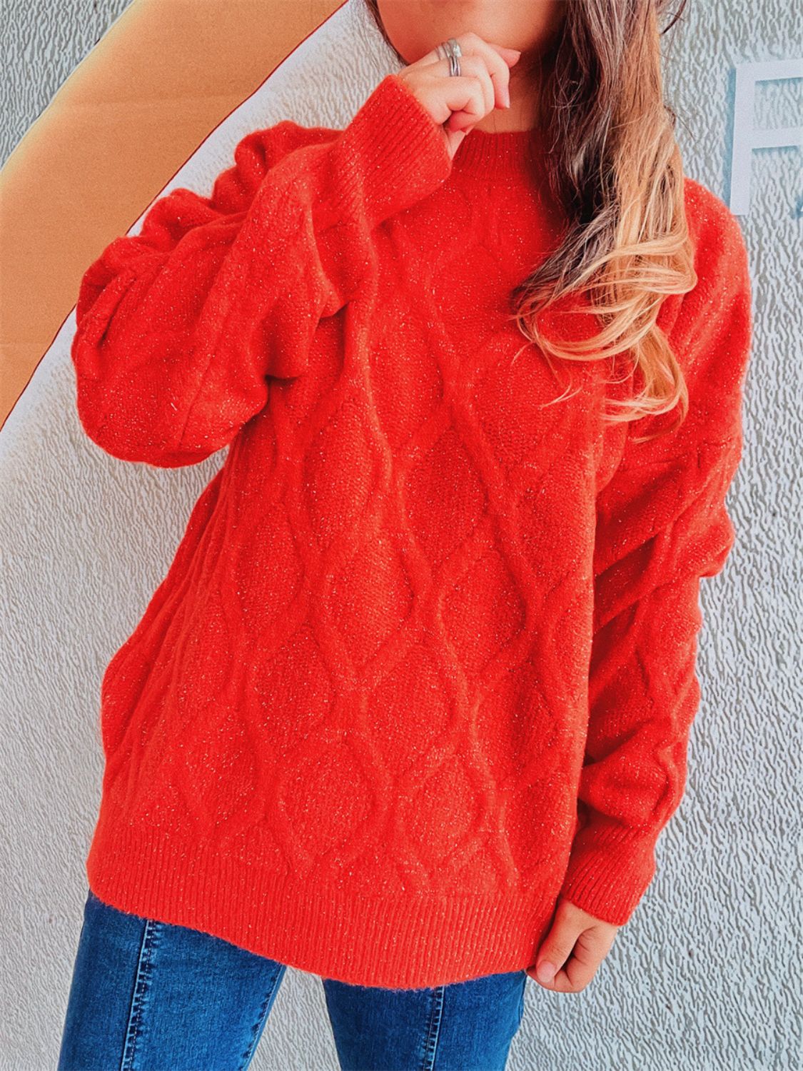 Diamond Round Neck Long Sleeve Sweater Winter Fashion