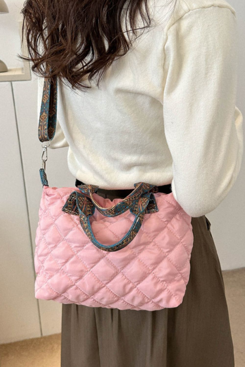 Bubble Textured Printed Strap Handbag - Trendy-Fashion
