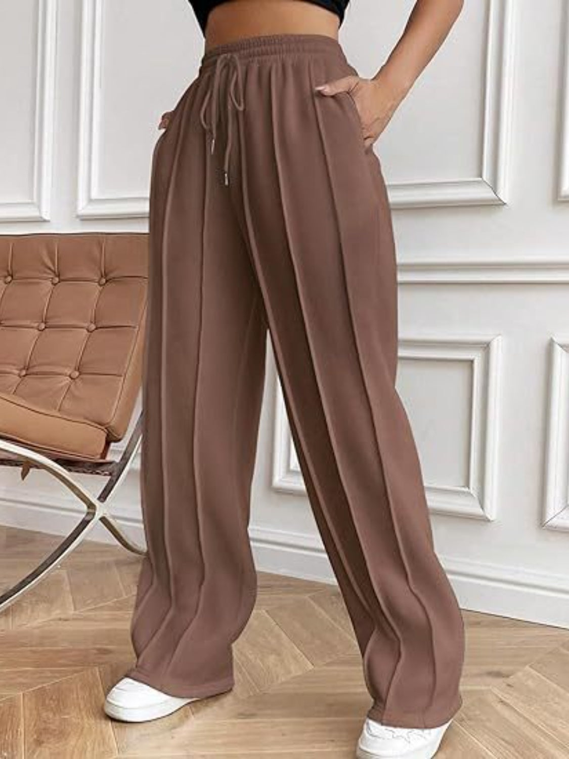 Drawstring Wide Leg Pants with Pockets-Comfortable