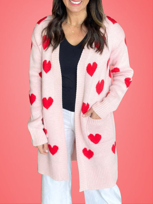 Heart Open Front Long Sleeve Cardigan Cozy