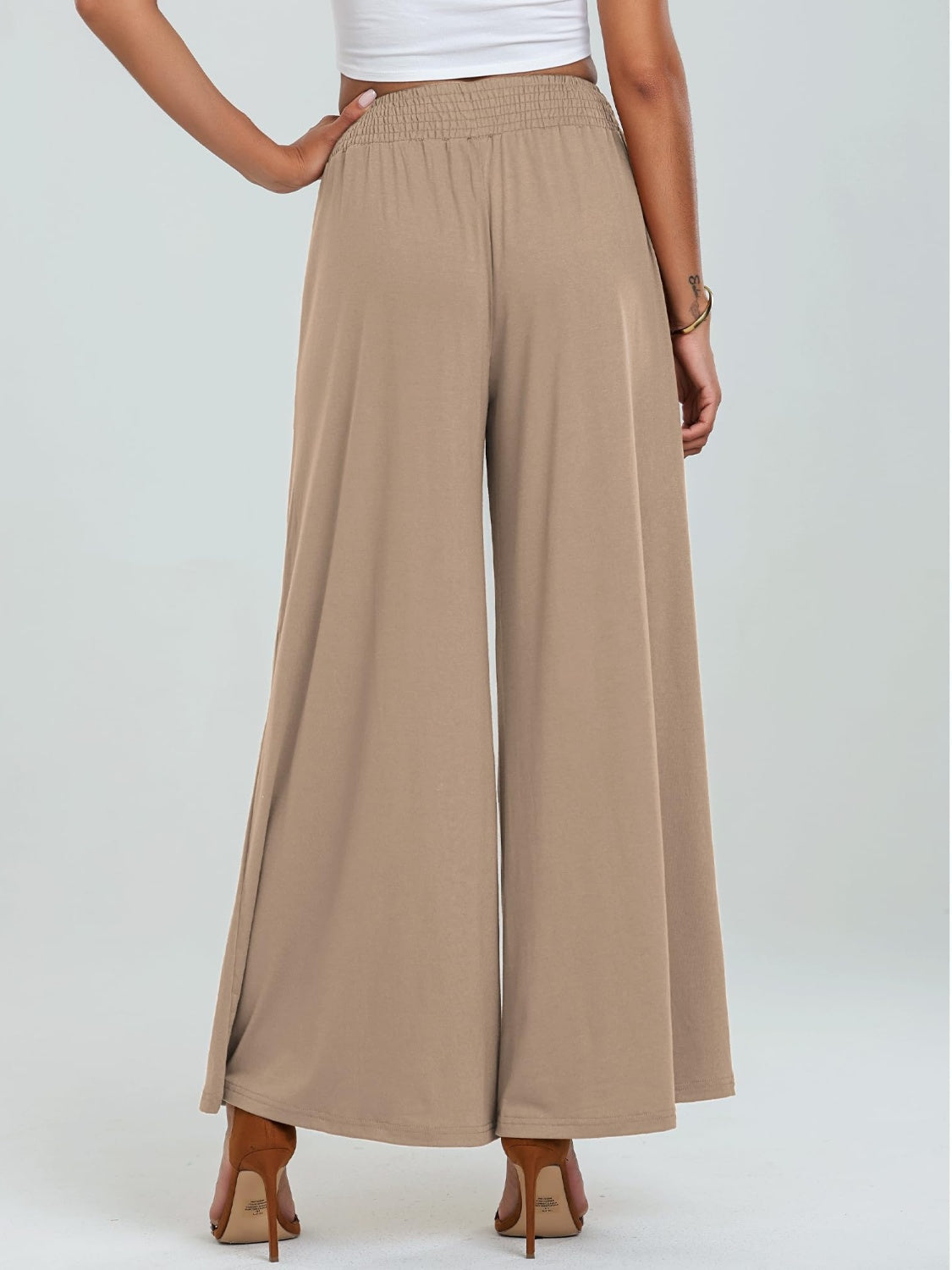 Pocketed Elastic Waist Wide Leg Pants-Comfort