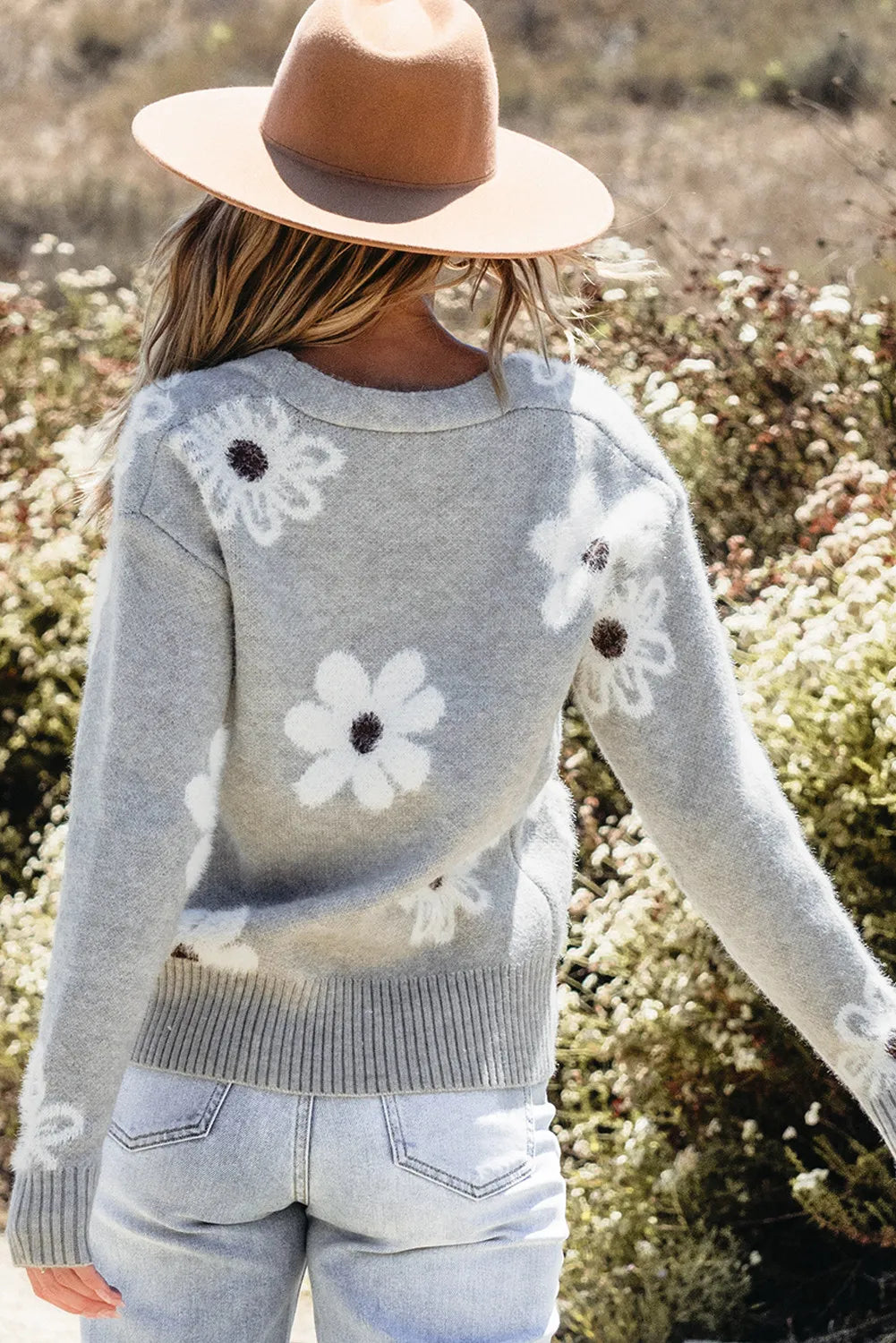 Flower Button Up Long Sleeve Cardigan-Versatile