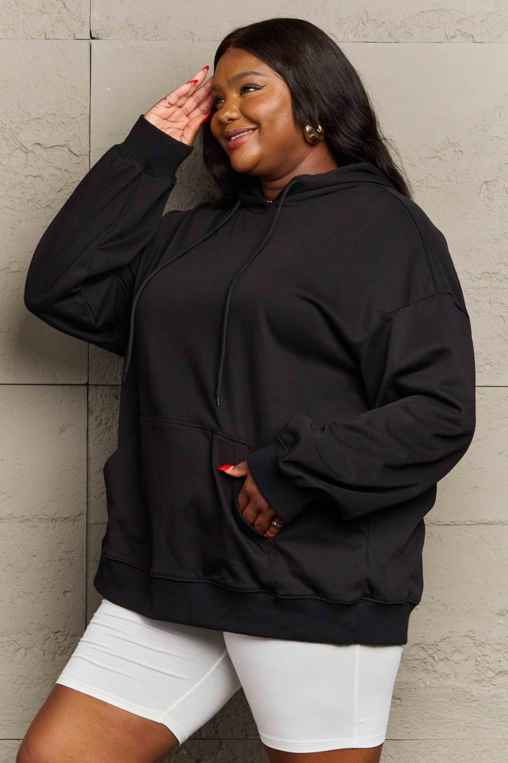 Full Size Drawstring - Long Sleeve Hoodie