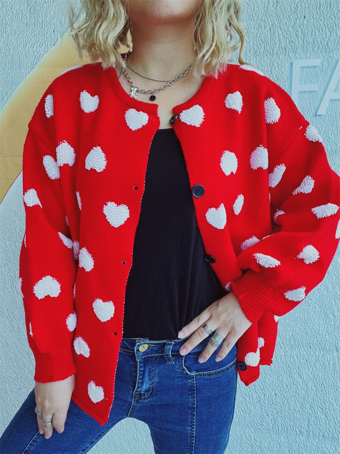 Heart Button Up Long Sleeve Cardigan-Comfortable