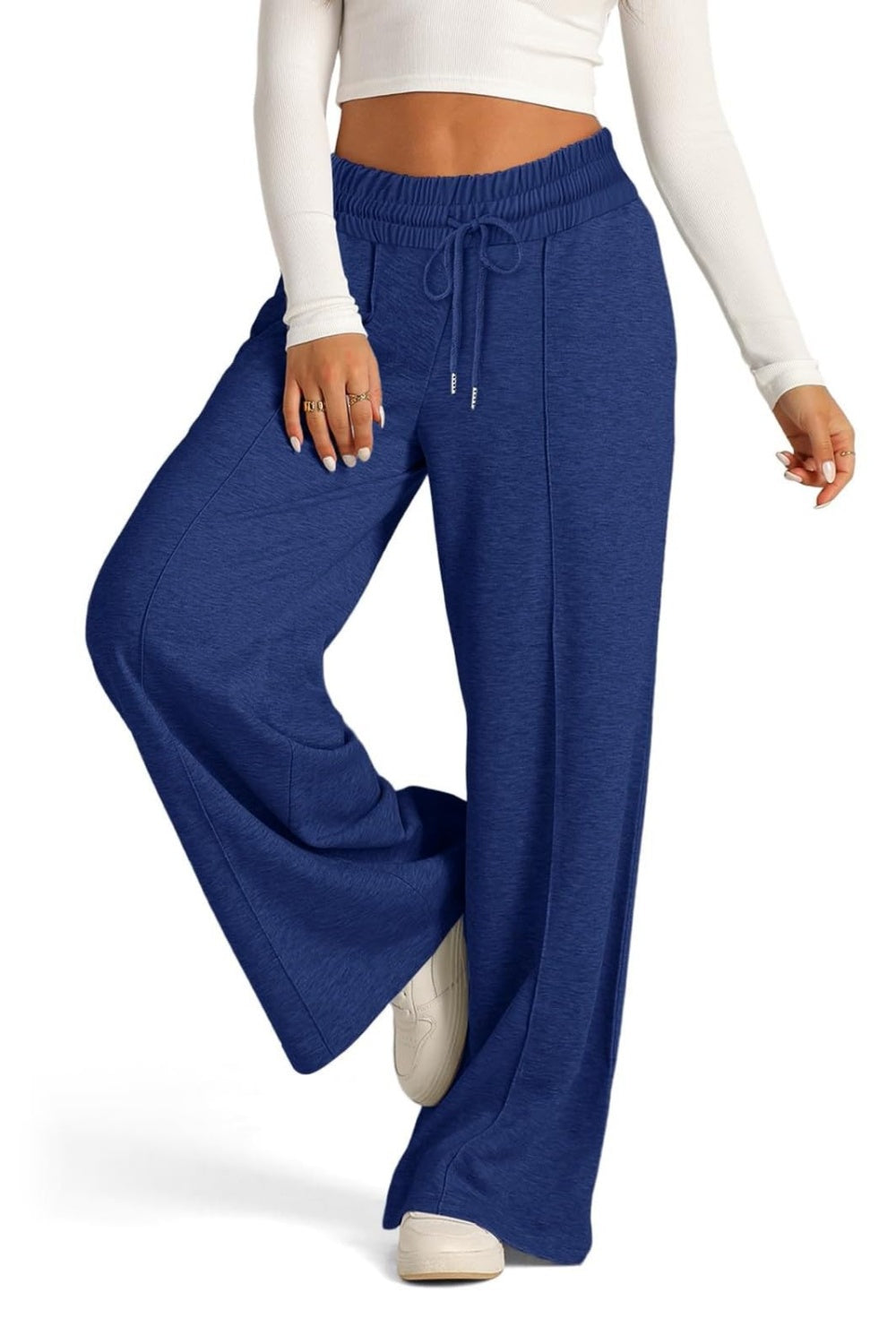 Drawstring Elastic Waist - Wide Leg Pants