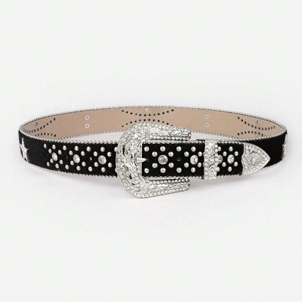 PU Leather Inlaid Rhinestone Belt Trendy Fashion