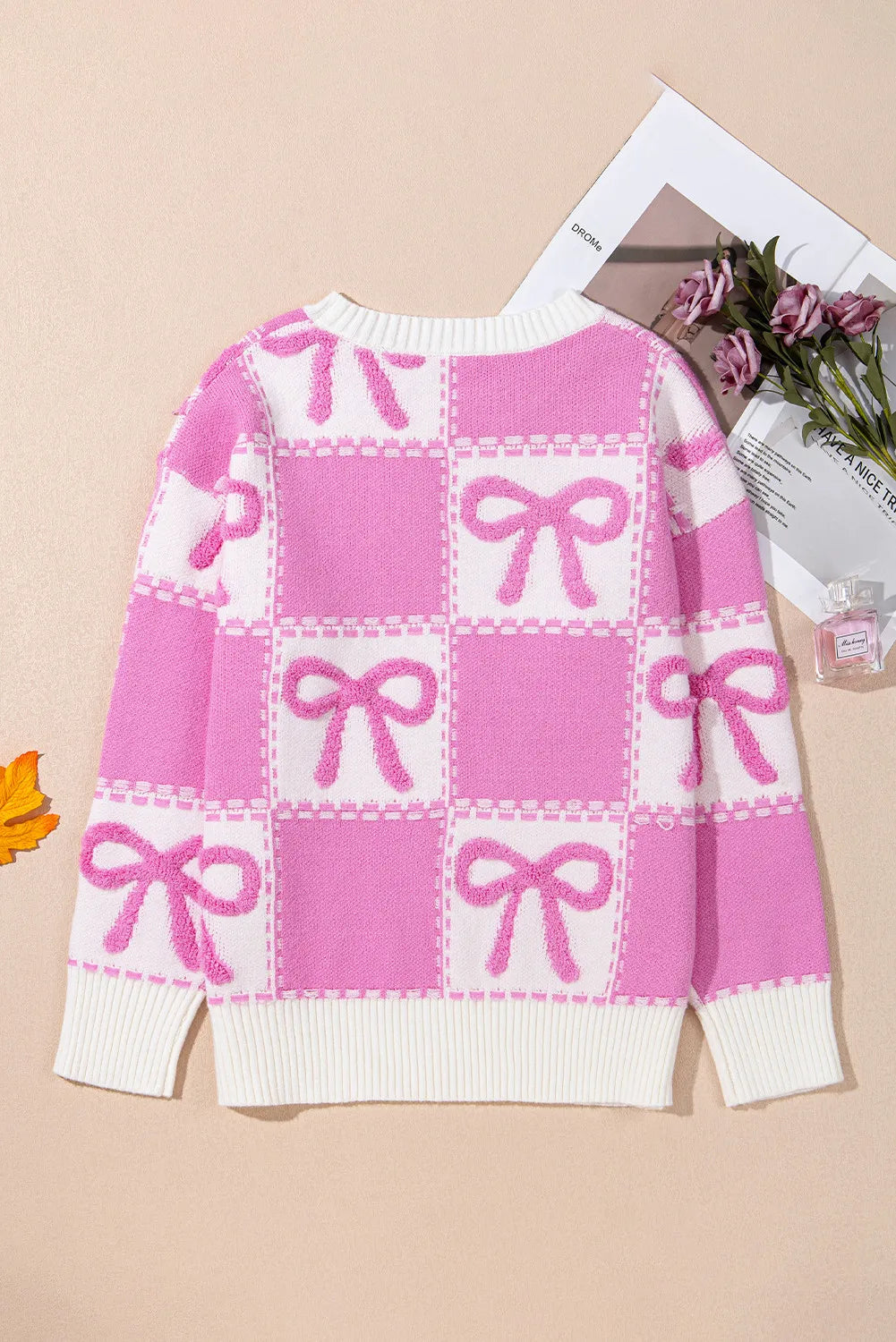 Bow Round Neck Long Sleeve Sweater-Fall-Fasion