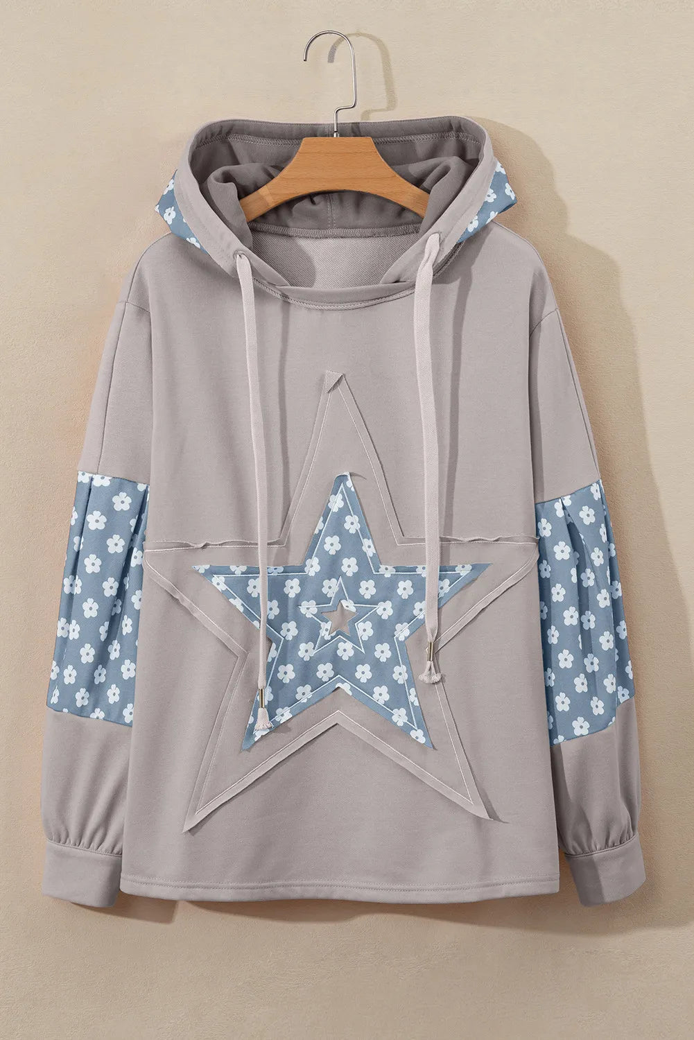 Drawstring Star Long Sleeve Hoodie-Casual