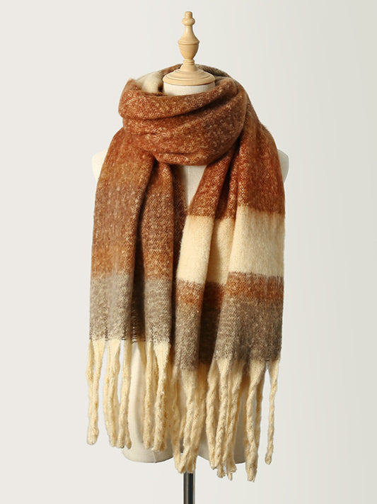Fringe Color Block Polyester Scarf-Stylish-Fashion