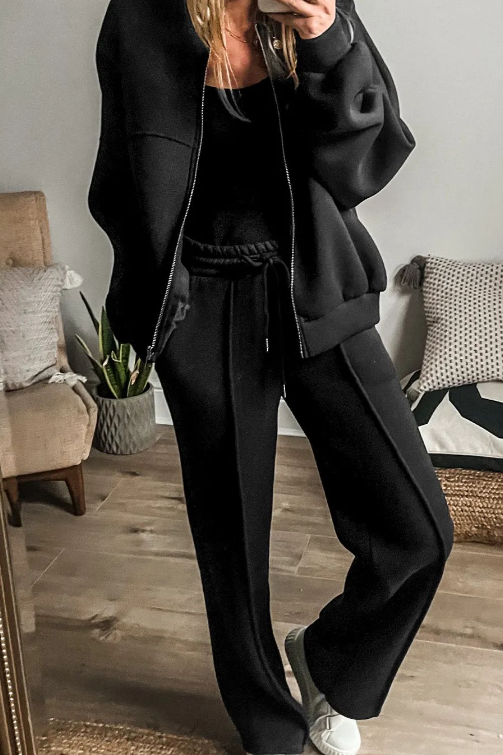 Zip Up Long Sleeve Top and Pants Set Comfortable