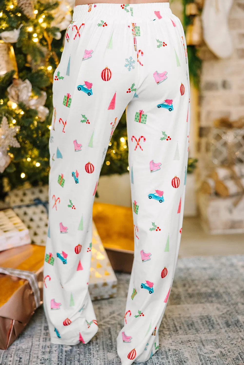 Printed Collared Neck Long Sleeve Top and Pants Lounge Set