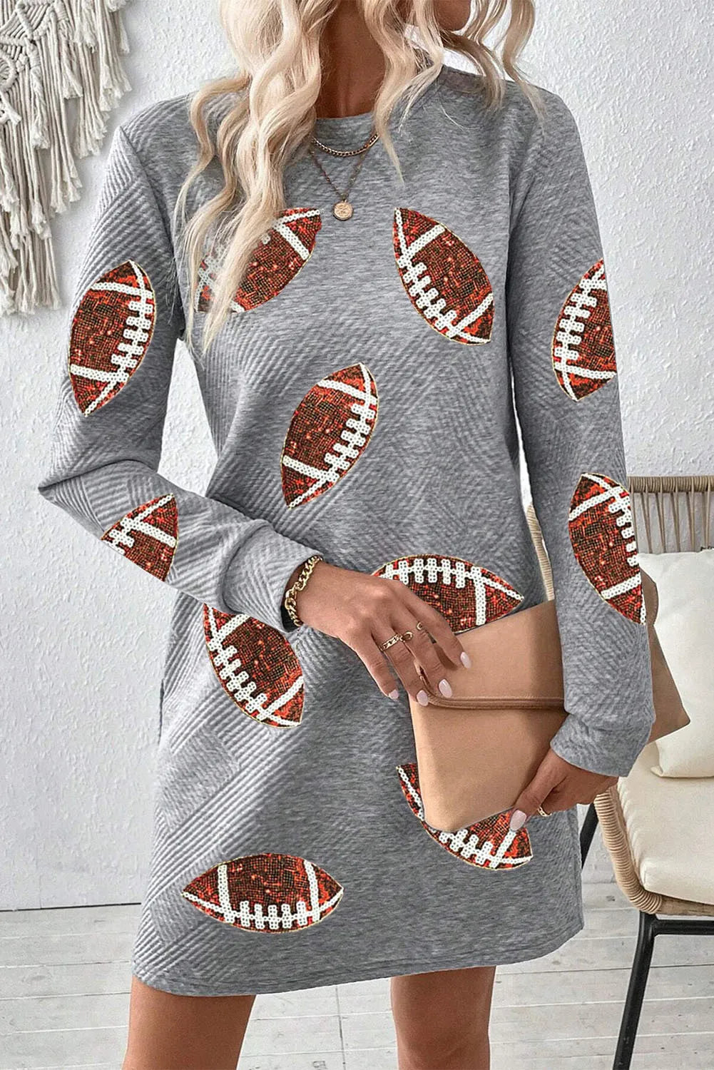 Sequin Football Long Sleeve - Mini Dress