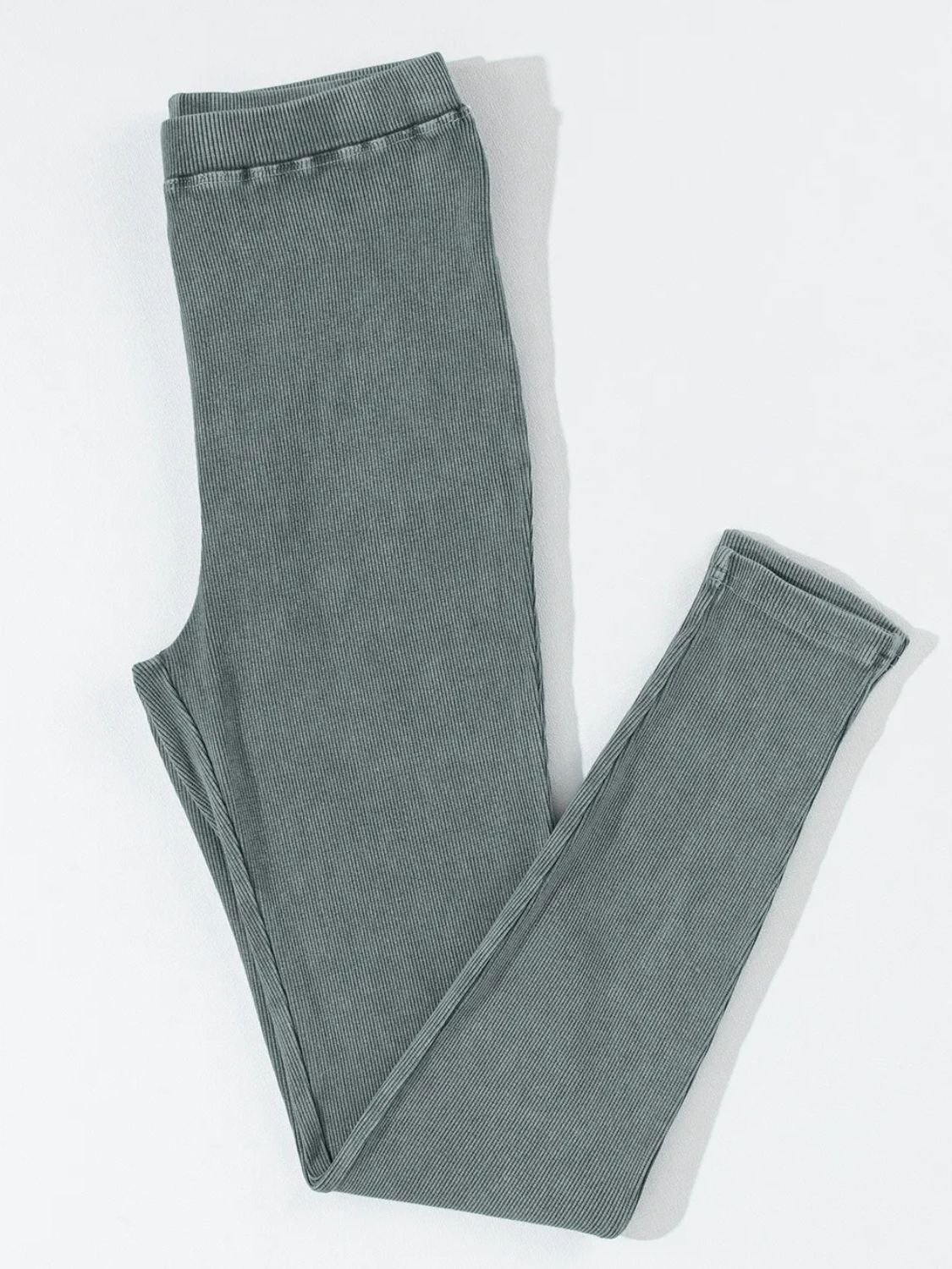 Ribbed Elastic Waist Leggings-Casual-Comfort