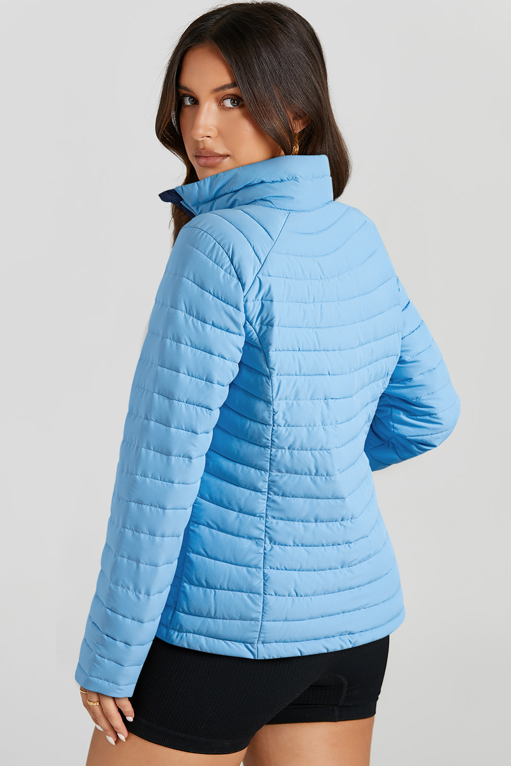 Turtleneck Zip Up Long Sleeve Jacket-Unique