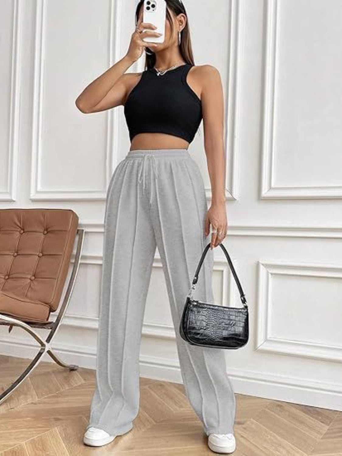 Drawstring Wide Leg Pants with Pockets-Comfortable