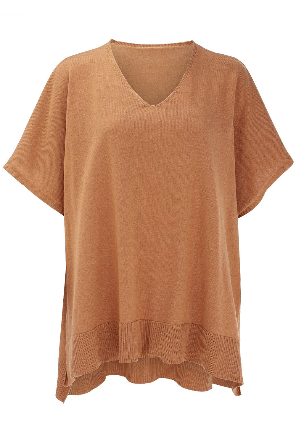 Slit V-Neck Half Sleeve Knit Top-Stylish