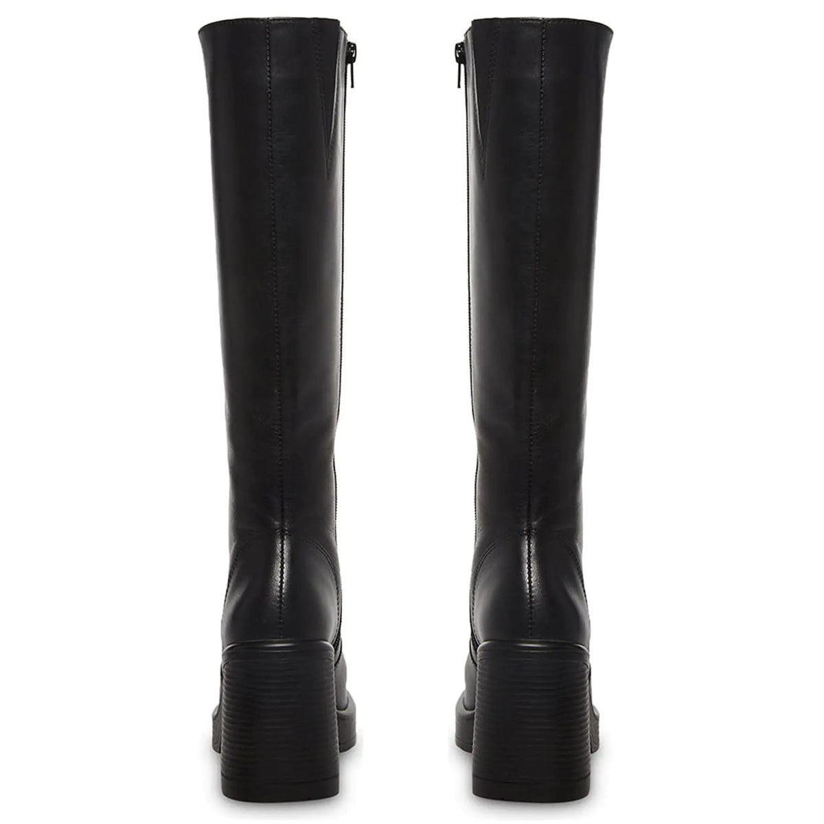 SOVANYOU Black Leather Boots Platform Boots for Women Square Toe Chunky Block Heeled Boots 7 Black-01